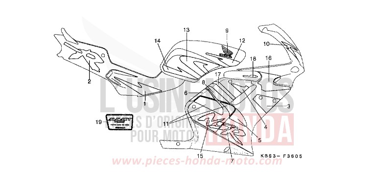 MARQUE (5) (DROITE) de NSR125R TITANIUM METALLIC (YR183) 1997