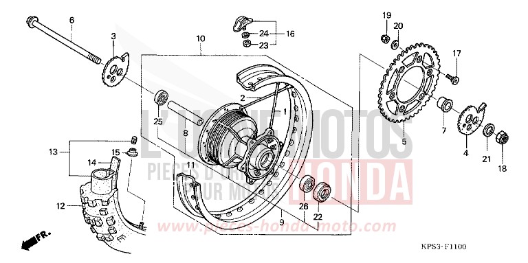 ROUE ARRIERE de CRF230F EXTREME RED (R292) 2007