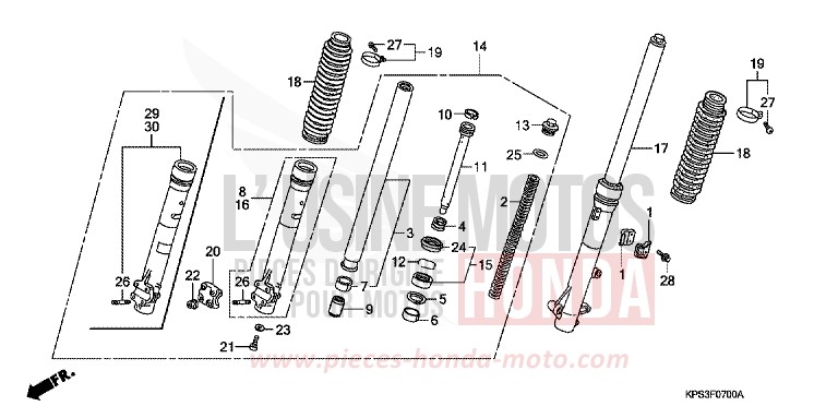 FOURCHETTE AVANT de CRF230F EXTREME RED (R292) 2008