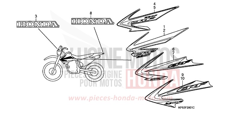 RAYURE/MARQUE (CRF230F7/8/9/B) de CRF230F EXTREME RED (R292) 2009