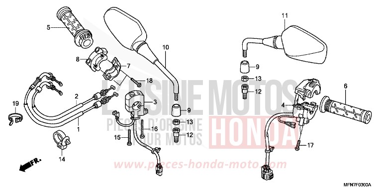 COMMUTATEUR/CABLE/MIROIR de CB1000R PEARL COOL WHITE (NHA16) 2011