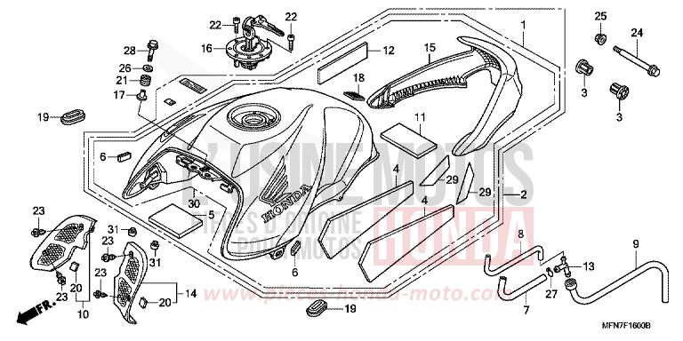 RESERVOIR A CARBURANT de CB1000R PEARL COOL WHITE (NHA16) 2011
