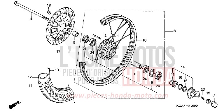 ROUE AVANT de CG125 FORCE SILVER METALLIC (NH411) de 2004