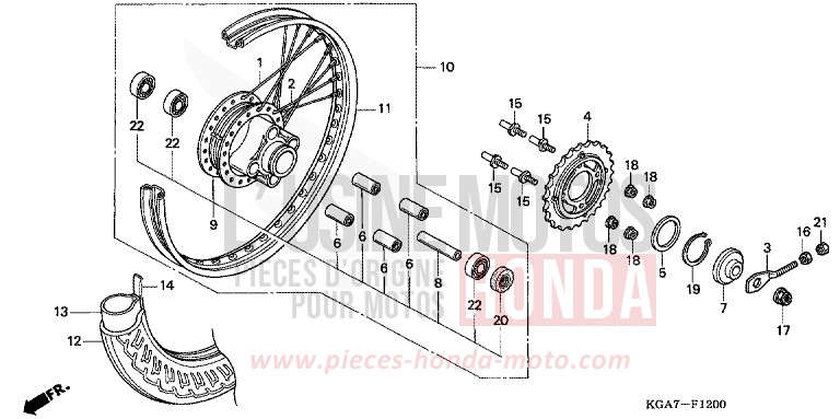 ROUE ARRIERE de CG125 FORCE SILVER METALLIC (NH411) 2004