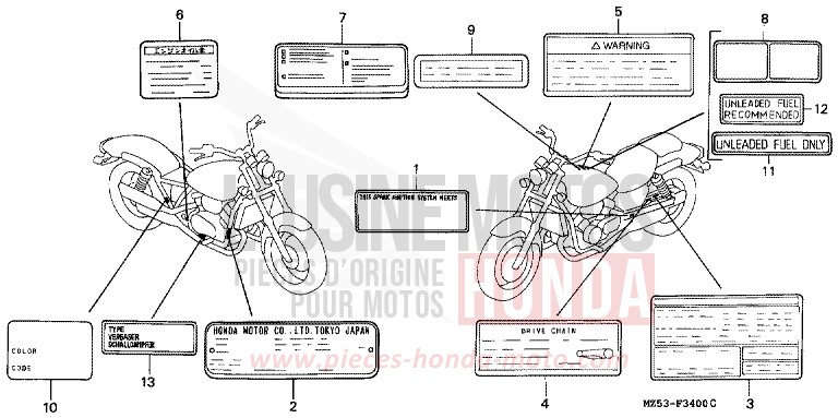 ETIQUETTE DE PRECAUTIONS de VF750C MAGNA RED (R201) de 1993