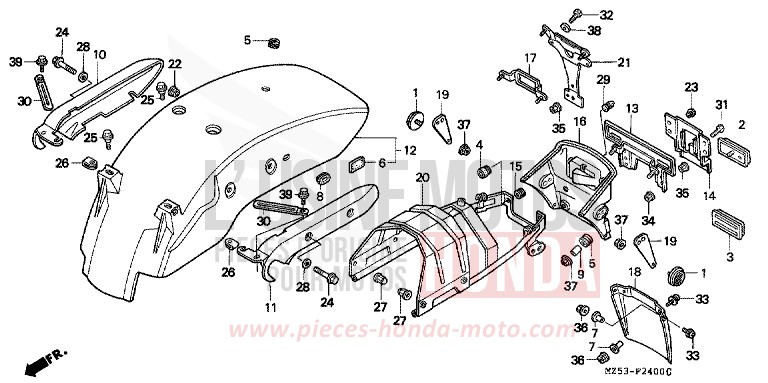 GARDE-BOUE ARRIERE de VF750C MAGNA RED (R201) 1994