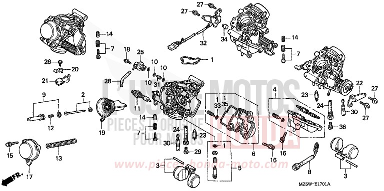 CARBURATEUR (PIECES CONSTITUTIVES) de VF750C CANDY GLORY RED-U (R101) 1999