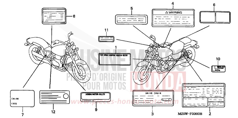 ETIQUETTE DE PRECAUTIONS de VF750C CANDY GLORY RED-U (R101) 1999