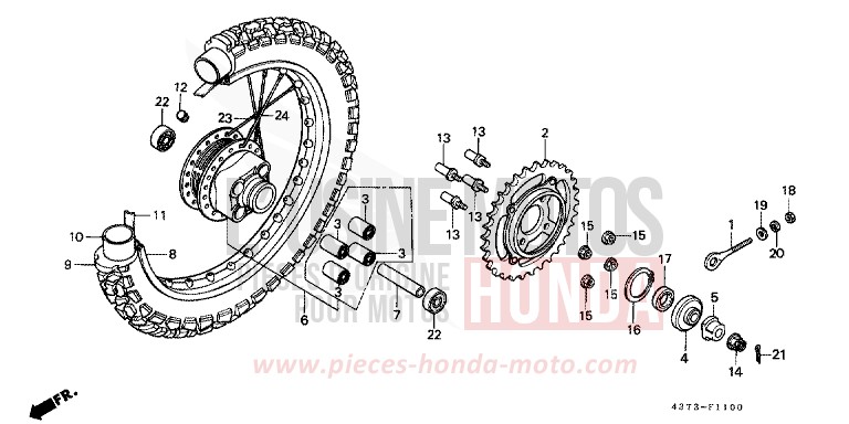 ROUE ARRIERE de XL125S TAHITIAN RED (R23) 1979