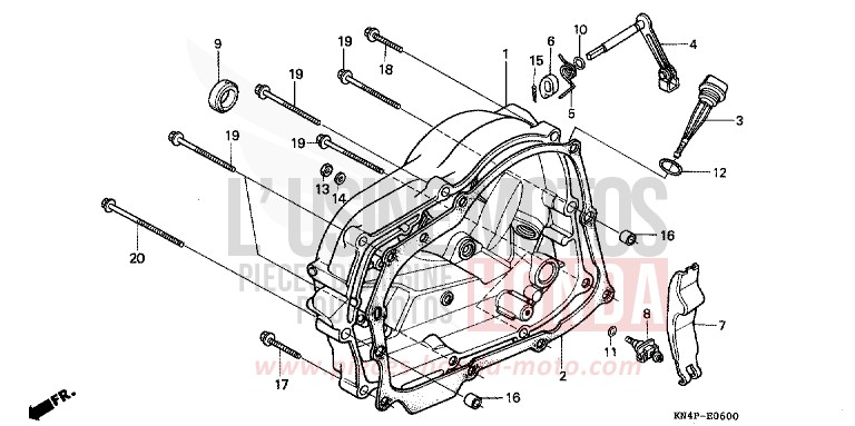 PANNEAU CARTER-MOTEUR D. de XR100R FIGHTING RED (R134) 2002