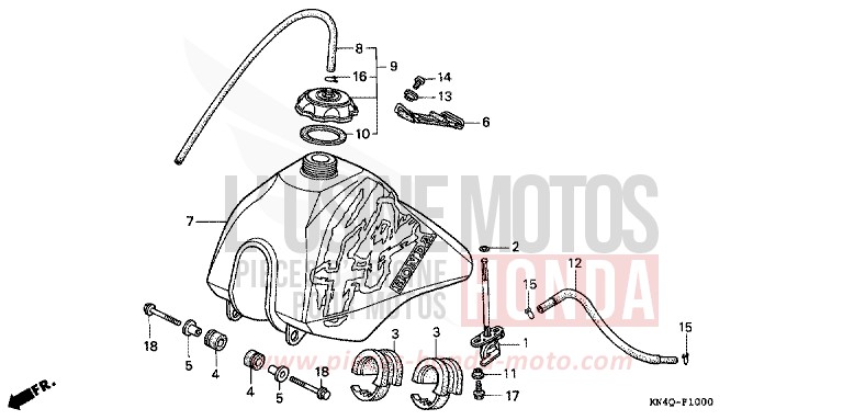 RESERVOIR A CARBURANT (1) de XR100R SHASTA WHITE (NH138) 1997
