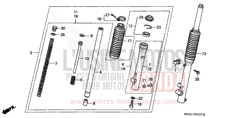 FOURCHETTE AVANT de XR100R SHASTA WHITE (NH138) de 1999