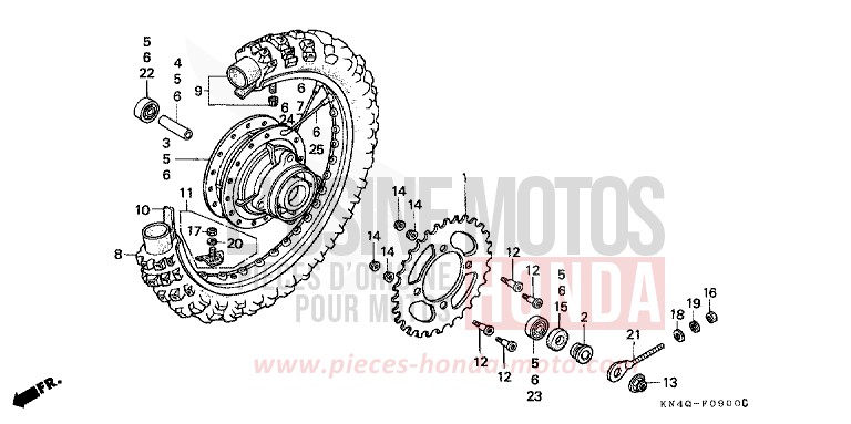 ROUE ARRIERE de XR100R FIGHTING RED (R134) de 2000