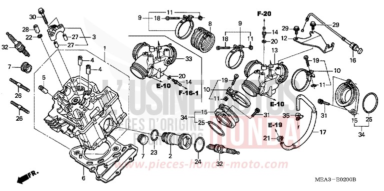 CULASSE DE CYLINDRE AVANT de VTX1300S DURANGO RED METALLIC (R274) de 2003