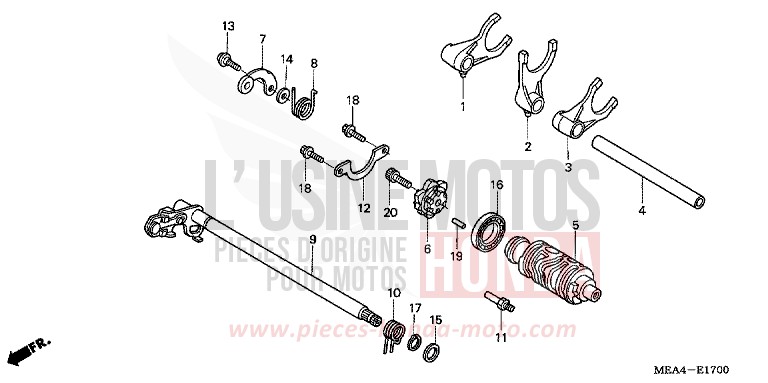 BARILLET DE SELECTION de VTX1300S DURANGO RED METALLIC (R274) de 2003