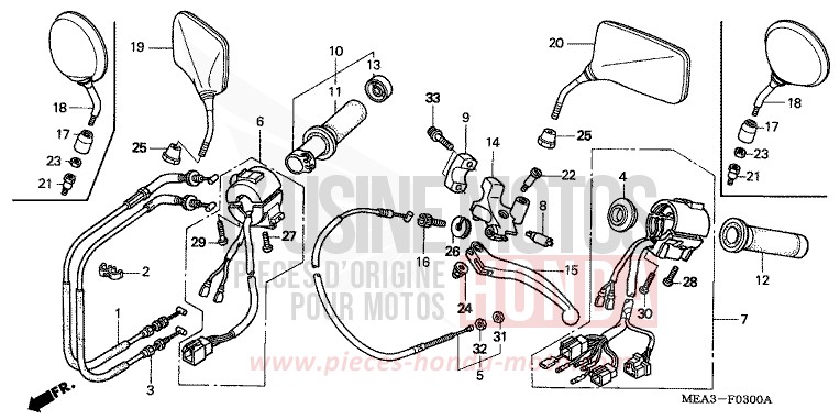 CONTACTEUR DE POIGNEE/LEVIER/CABLE de VTX1300S DURANGO RED METALLIC (R274) 2003