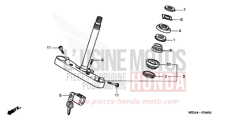TIGE DE DIRECTION de VTX1300S DURANGO RED METALLIC (R274) de 2003