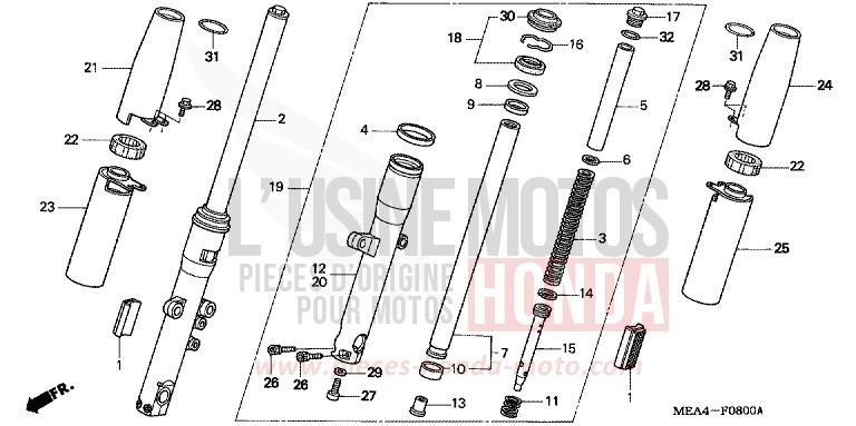 FOURCHETTE AVANT de VTX1300S DURANGO RED METALLIC (R274) de 2003