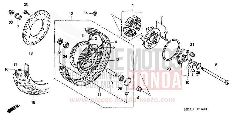 ROUE ARRIERE de VTX1300S DURANGO RED METALLIC (R274) 2003