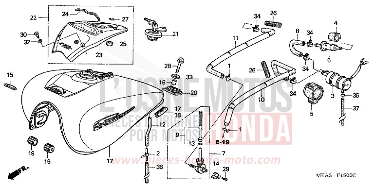 RESERVOIR A CARBURANT (VTX1300S3) de VTX1300S DURANGO RED METALLIC (R274) 2003