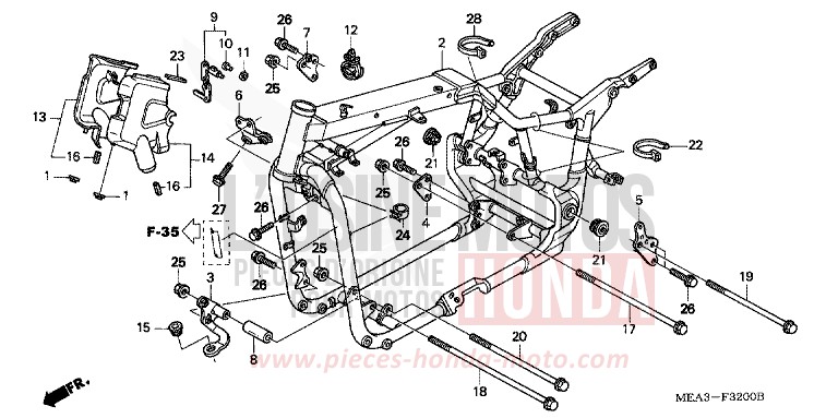 CARROSSERIE DE CHASSIS de VTX1300S DURANGO RED METALLIC (R274) de 2003