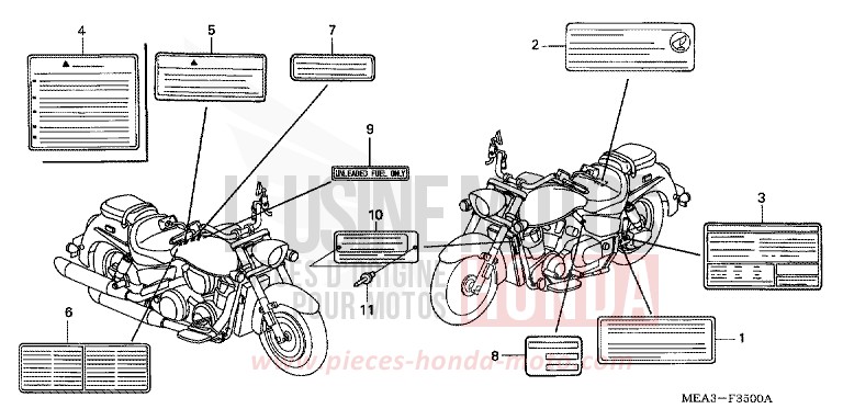 ETIQUETTE DE PRECAUTIONS de VTX1300S DURANGO RED METALLIC (R274) de 2003