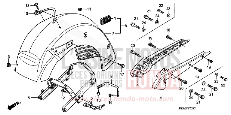 GARDE-BOUE ARRIERE/BARRE D'APPUI de VTX1300S DURANGO RED METALLIC (R274) 2004