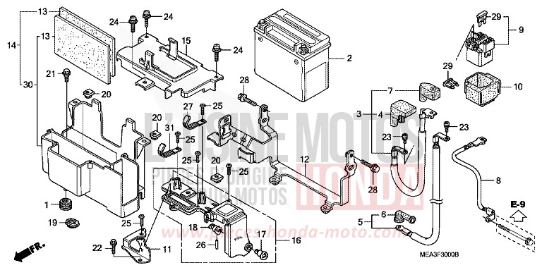 BATTERIE de VTX1300S DURANGO RED METALLIC (R274) 2004