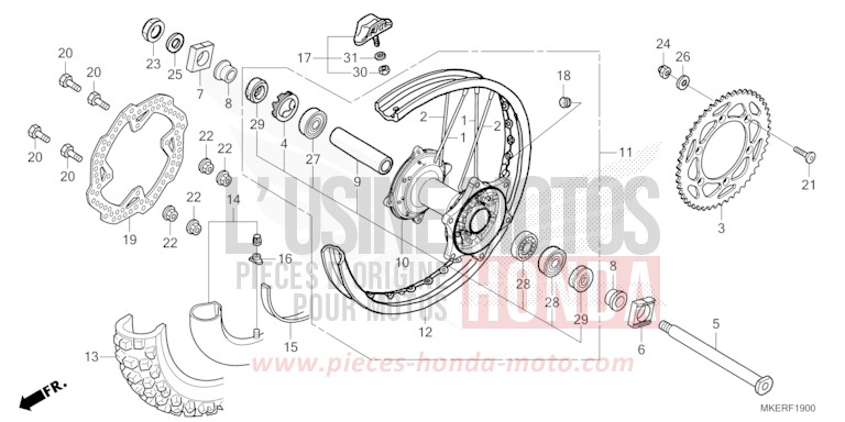 ROUE ARRIERE de CRF450R EXTREME RED (R292) 2025