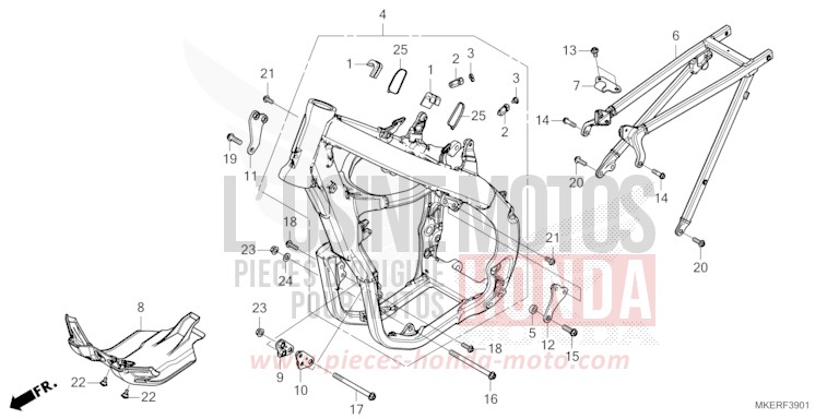 CARROSSERIE DE CHASSIS (CRF450RS/RWES/RXS) de CRF450R EXTREME RED (R292) 2025
