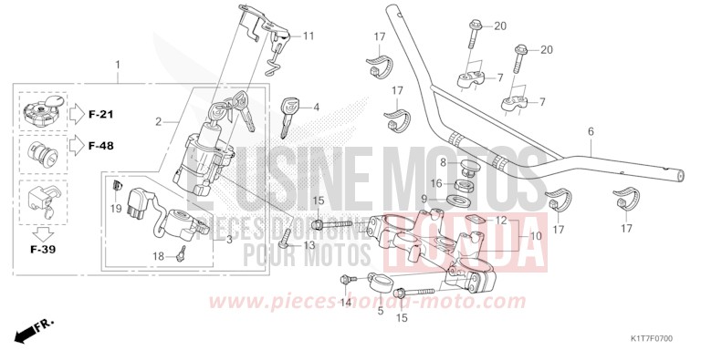 TUYAU DE GUIDON/PONT SUPERIEUR (CRF250L/LA,CRF300L/LA) de CRF300LA EXTREME RED (R292) 2023