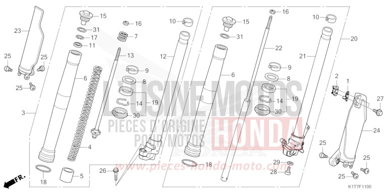 FOURCHETTE AVANT de CRF300LA EXTREME RED (R292) 2023