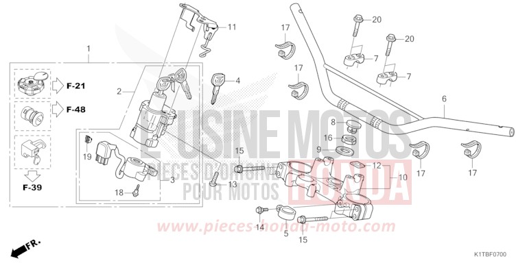 TUYAU DE GUIDON/PONT SUPERIEUR (CRF250LA,CRF300L/LA) de CRF300LA EXTREME RED (R292) 2025