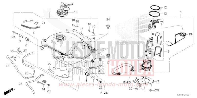 RESERVOIR A CARBURANT (CRF250LA,CRF300L/LA) de CRF300LA EXTREME RED (R292) 2025