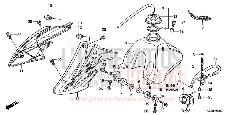 RESERVOIR A CARBURANT de CRF100F EXTREME RED (R292) de 2004