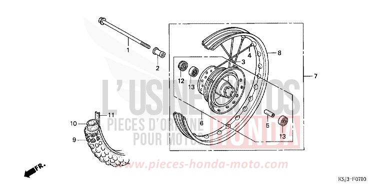 ROUE AVANT de CRF100F EXTREME RED (R292) de 2005