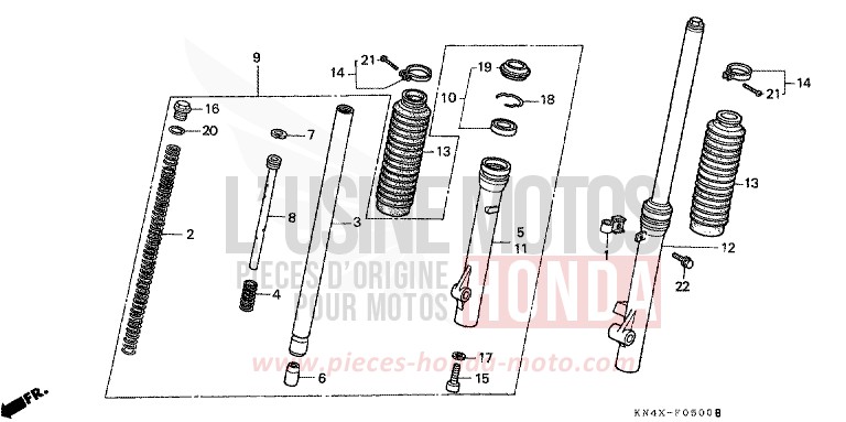 FOURCHETTE AVANT de CRF100F EXTREME RED (R292) de 2006