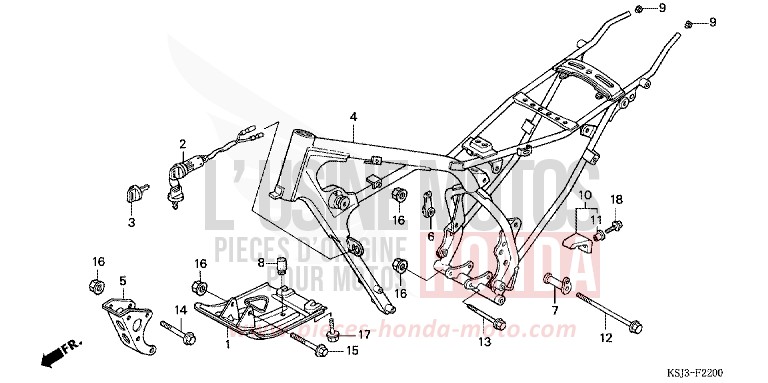 CARROSSERIE DE CHASSIS de CRF100F EXTREME RED (R292) de 2006