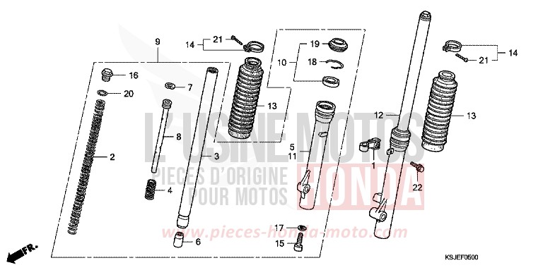 FOURCHETTE AVANT de CRF100F EXTREME RED (R292) de 2009