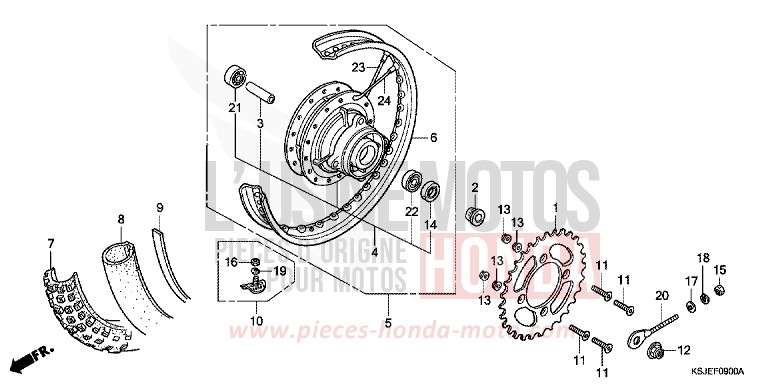 ROUE ARRIERE de CRF100F EXTREME RED (R292) de 2010
