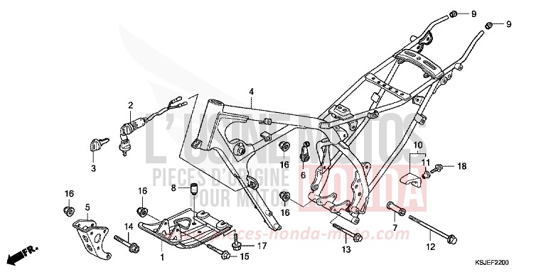 CARROSSERIE DE CHASSIS de CRF100F EXTREME RED (R292) de 2010