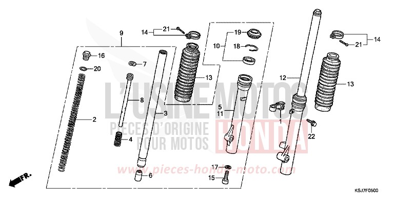 FOURCHETTE AVANT de CRF100F EXTREME RED (R292) de 2012