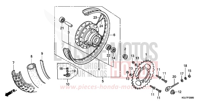 ROUE ARRIERE de CRF100F EXTREME RED (R292) de 2013
