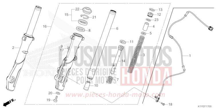 FOURCHETTE AVANT de PCX MAT METEORIC RED METALLIC (R406) 2025
