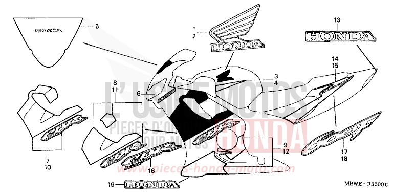 RAYURE (CBR600F2-3) de CBR600F NOIR (NH1) 2003
