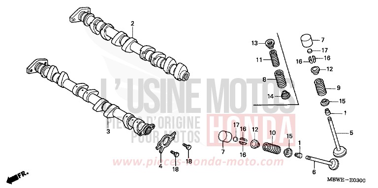 ARBRE A CAMES/SOUPAPE de CBR600F NOIR (NH1) de 2004