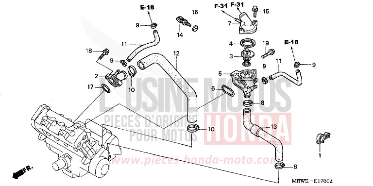 THERMOSTAT de CBR600F NOIR (NH1) de 2004