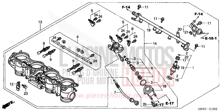 CORPS DE PAPILLON de CBR600F NOIR (NH1) de 2004
