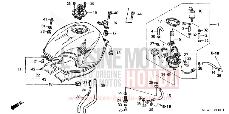 RESERVOIR A CARBURANT de CBR600F NOIR (NH1) de 2004