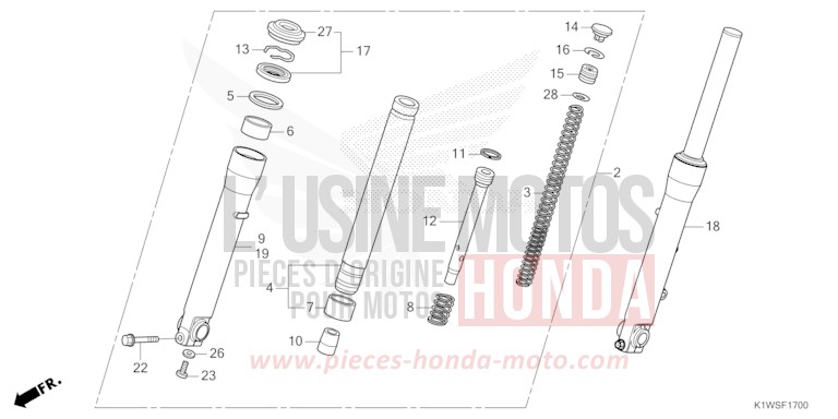 FOURCHETTE AVANT de SH350i MAT PEARL DIASPRO RED (R414) 2025